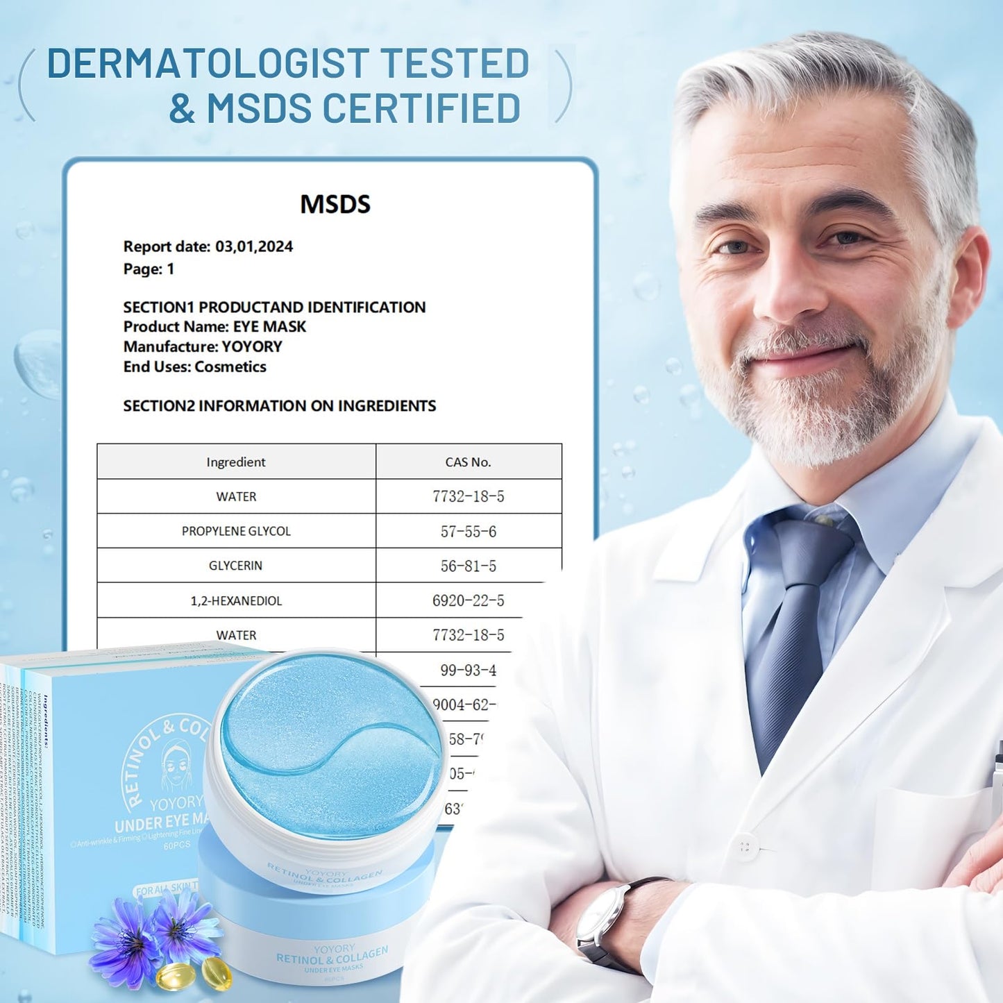 YOYORY Under Eye Patches Masks - for Eye bags with Collagen and Hyaluronic Acid, Dark Circles,and Fine Lines, Puffiness Smoothing Skin Care Treatment for Women and Men, Anti-Wrinkle(60 Pcs) Blue