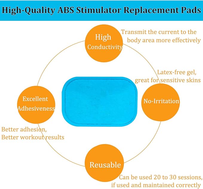 KASBEE ABS Gel Pads, 50PCS Muscle Stimulator Pads Replacement for Ultimate Muscle EMS Toner Abdominal Belt Belly Thigh Flab Arm Leg Waist Workout Trainer Machine