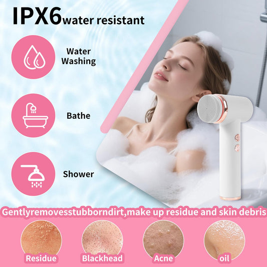 4 in 1 Facial Cleansing Brush, Multi Function Electrical Face Wash, Brush IPX6 Waterproof Portable Face Scrubber, 5 Speed Adjustable, 2 Rotation Directions Adjustable, Gift for Women Men (White)