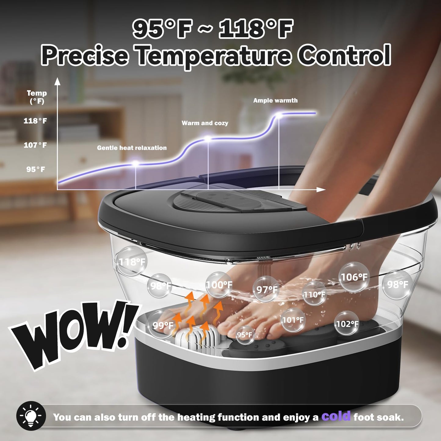 Collapsible Foot Spa with Heat and Remote, Heated Foot Bath Massager with Timer, and 24 Motorized Shiatsu Massage Balls, Foot Soaking Tub Supports Hot/Cold Water Soaking