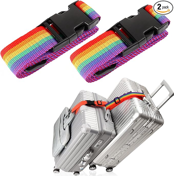 2Pack Luggage Straps Add Bag to Connect Two Suitcases, Adjustable Luggage Belt Connector for Carry On, Travel Attachment Accessories for Connect Your 3 Luggages, Multicolor