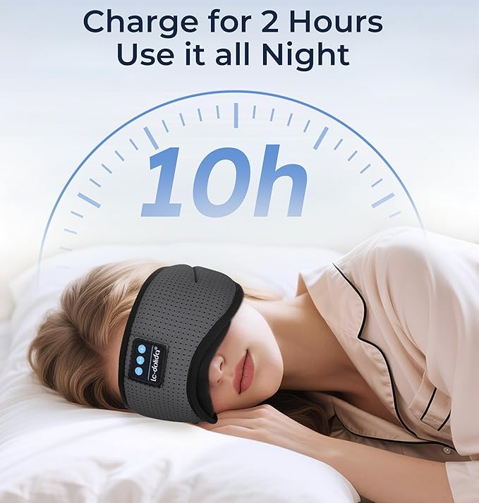 LC-dolida Bluetooth Sleep Mask with White Noise，Sleep Headphones,Bluetooth Wireless Music Eye Mask, Ideal for Travel, Night Work, Napping, Side Sleeping and Office Use for Both Men and Women(Grey)