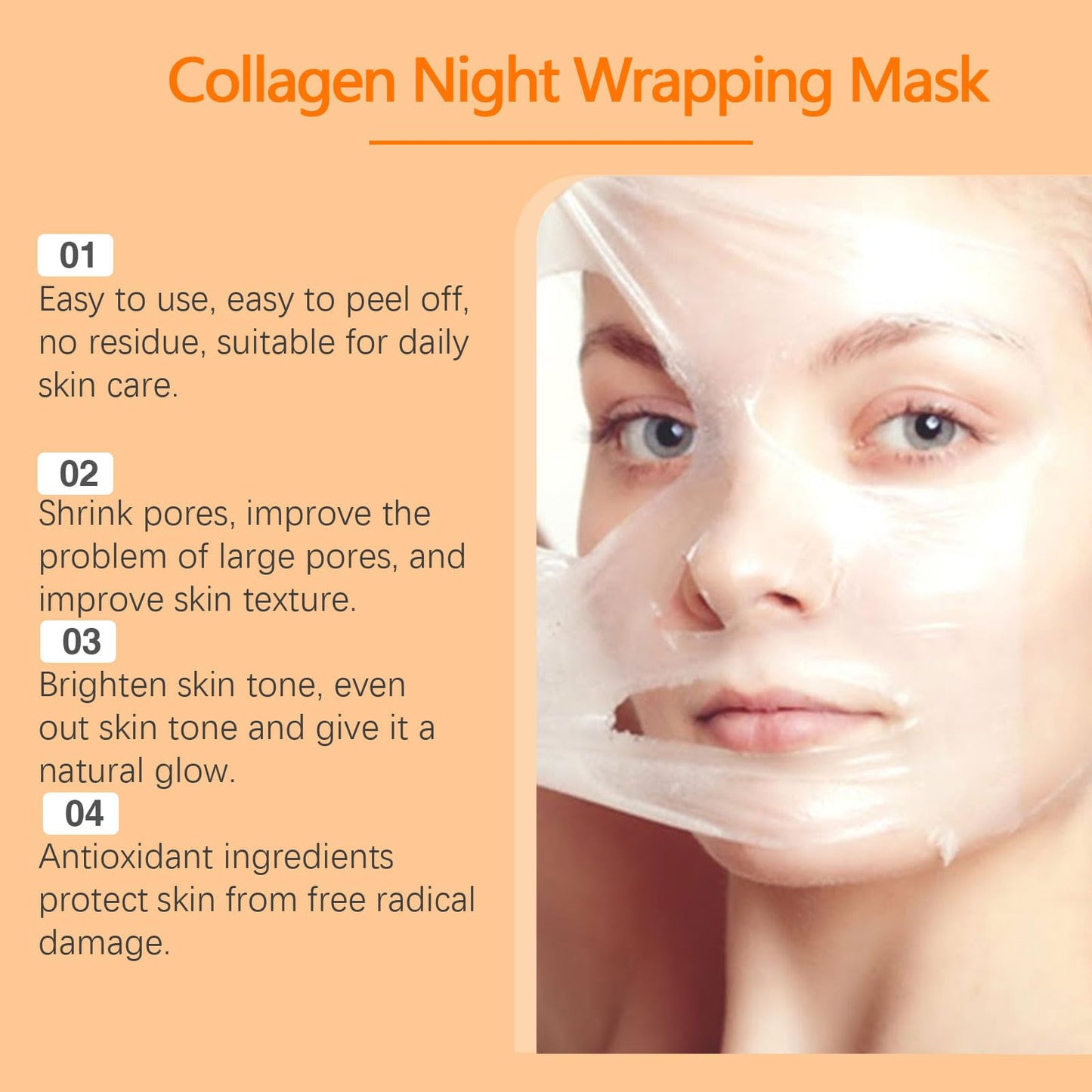 HOYGI Turmeric Collagen Face Mask, Overnight Wrapping Face Mask Peel Off Facial Mask for Elasticity and Hydration, Reduce Sagging and Dullness for All Skin Type, 2.65 Fl Oz