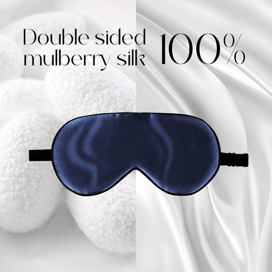 ZIMASILK 100% Mulberry Silk Sleep Mask with Adjustable Strap, Super-Smooth Soft Natural Silk Eye Mask for Sleep, Multiple Color Options(Navy Blue)