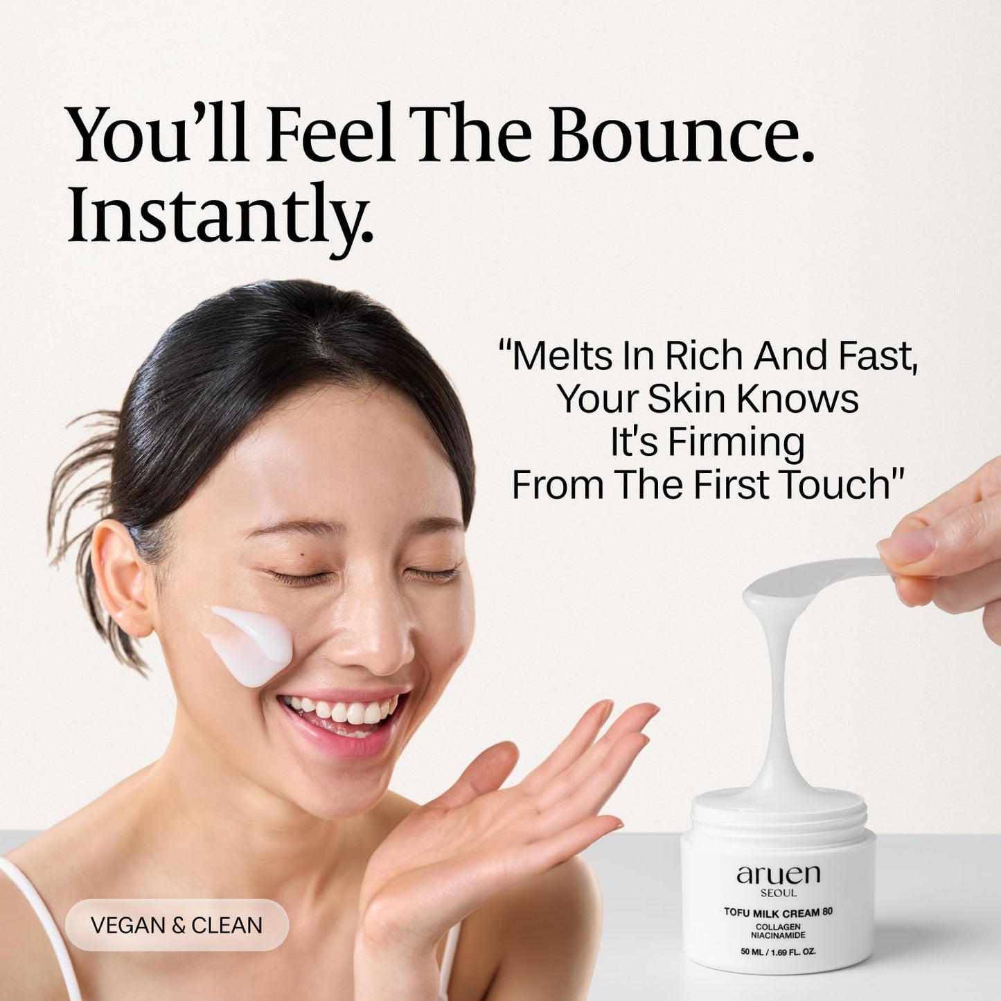 aruen TOFU COLLAGEN CREAM 80 | Skin Tightening | 80% Fermented Soy Milk + Niacinamide + Bean Essence | Korean Glass Skin Moisturizer | Slime Texture Milk Jelly | Fragrance-Free & Vegan (1.69 fl.oz)