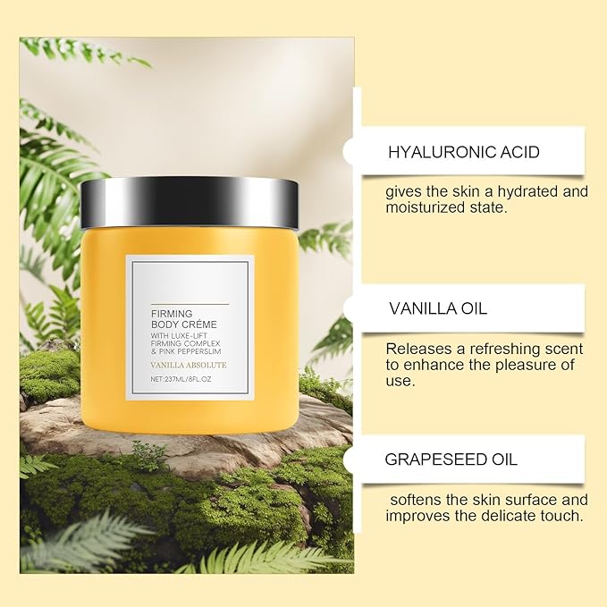 Champagne Lift Firming Body Cream, with Pink Pepperslim for Nourishes Skin Lift Firming Hydrating Cream (Vanilla)