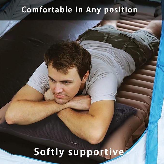 MOON LENCE Camping Pillows 2 Pack, Compressible Camp Pillow with Washable Cover & Carry Bag, Plush Filled Backpacking Pillow for Hiking, Travel, Sleeping 14"x18" Grey