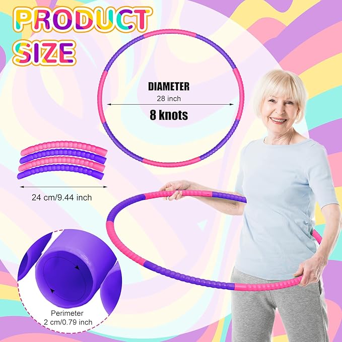 6 Pcs Exercise Hoop Detachable Fitness Rings Adjustable Plastic Toy Fitness Hoop Playground Toys Colored Circles for Teens Games Gymnastics Agility, 28 Inch(Rose Red, Purple)