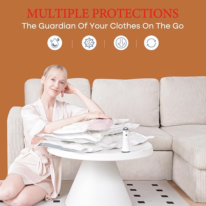 Vacuum Seal Bags for Clothing, 16 Pack Vacuum Storage Bags with Wireless Charging Air Pump(4J+4L+4M+4S), Space Saver Bags for Clothes Blanket Duvets Pillows Comforters Travel