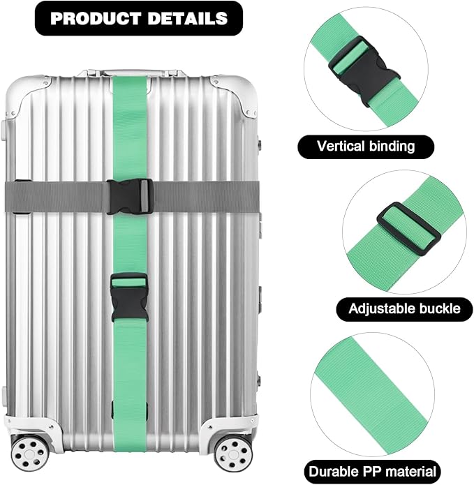 4 Pack Luggage Straps for suitcases-4 pcs Extra Long Suitcase Straps TSA Approved Luggage Belt with Buckle, Adjustable Travel Belt for Luggage for 20'' - 32'' Suitcases (Mint Green and Grey)
