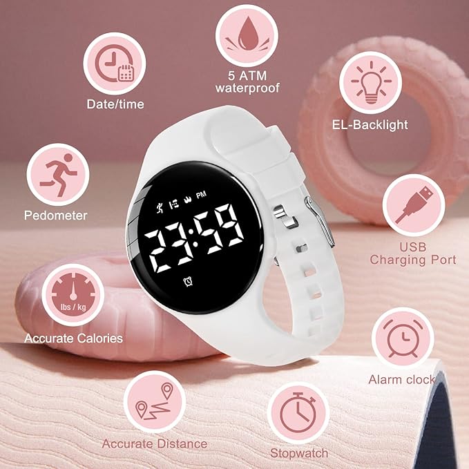 Kids Watches for Girls Boys Digital Sport Watch with Step Counter Pedometer Vibration Alarm Clock, No App Waterproof Fitness Tracker Kids Watch Boys Girls Teens Students Ages 5-16