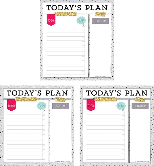 Carson Dellosa Today's Plan Notepad 3-Pack Set, Note Pads for To Do List, Goals, Checklist, and Classroom Organization Stationary, Desk Accessories and Office Supplies