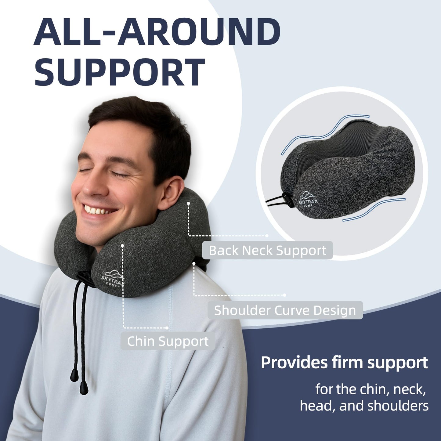 Travel Pillow with Extra Large Hood for Airplane Long Flights Privacy and Comfort Memory Foam with Skin-Friendly Cover for Road Trip Head&Neck Support for Plane Office Cars Sleeping & Rest (Grey)