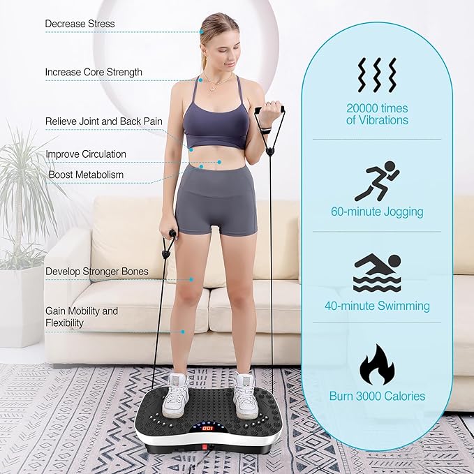 AXV Vibration Plate Exercise Machine Whole Body Workout Portable Mini Vibrate Fitness Platform Lymphatic Drainage Machine for Weight Loss Shaping Toning Wellness Home Gyms Workout (Mini)