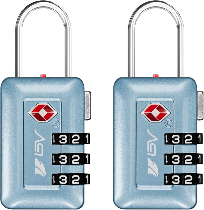 BV TSA Accepted Luggage Travel Lock, Set-Your-Own Combination Lock for School Gym Locker, Luggage Suitcase Baggage Locks, Filing Cabinets, Toolbox, Case (Arctic Blue, 2 Pack)