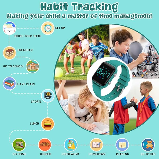 Kids Digital Watches for Boys Girls, Sports Watch with Fitness Tracker, Pedometer, Alarm Clocks, Stopwatch, No App Needed Waterproof Kids Watch, Gift for Teens Student Girls Boys Ages 5-14