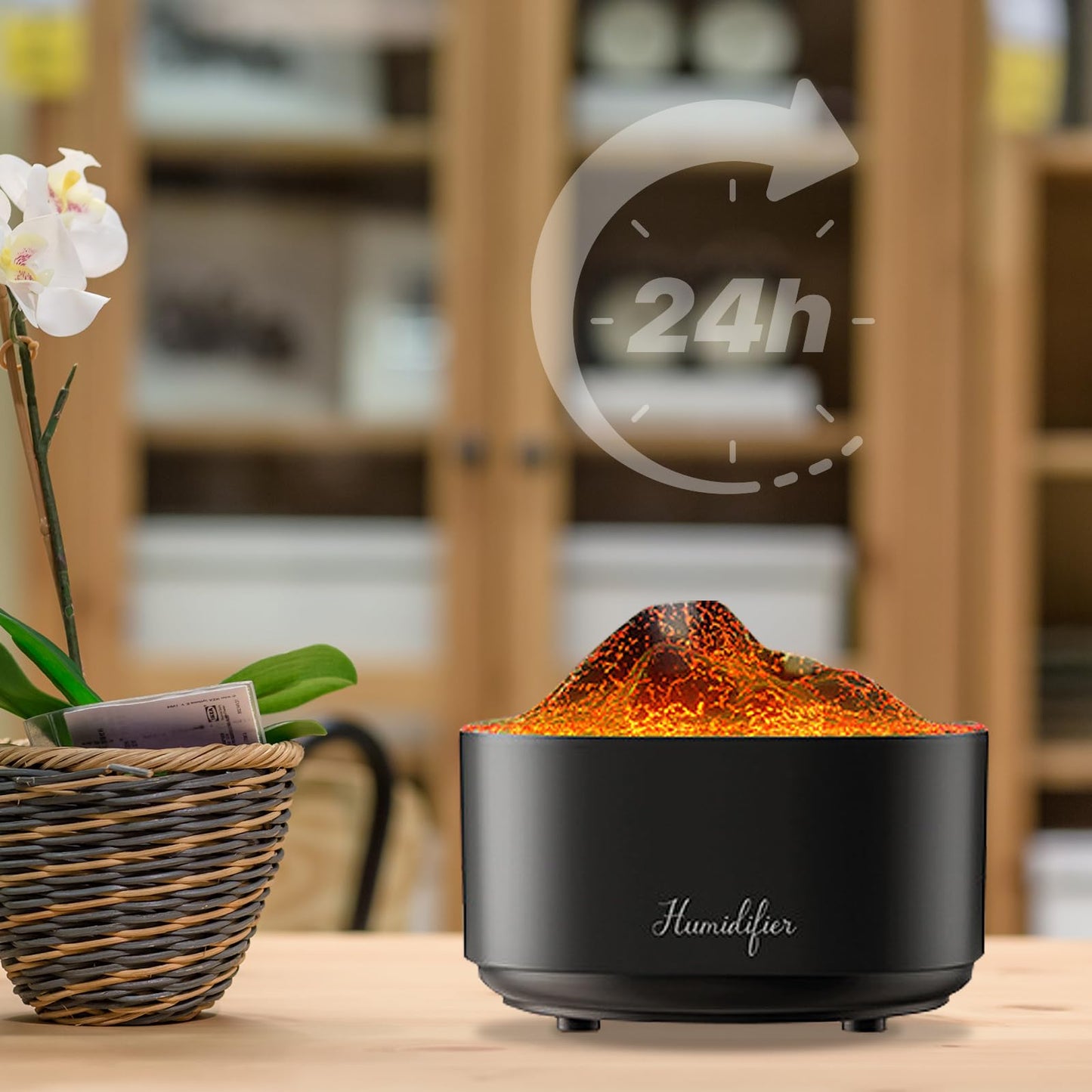 Humidifier for Bedroom,1.5L Volcano Essential Oil Diffuser,Air Diffuser with Premium Flame Lights Dual Nozzle Design, Auto Shut-Off USB Desk Humidifier, Ultra-Silent for Bedroom Travel Office.