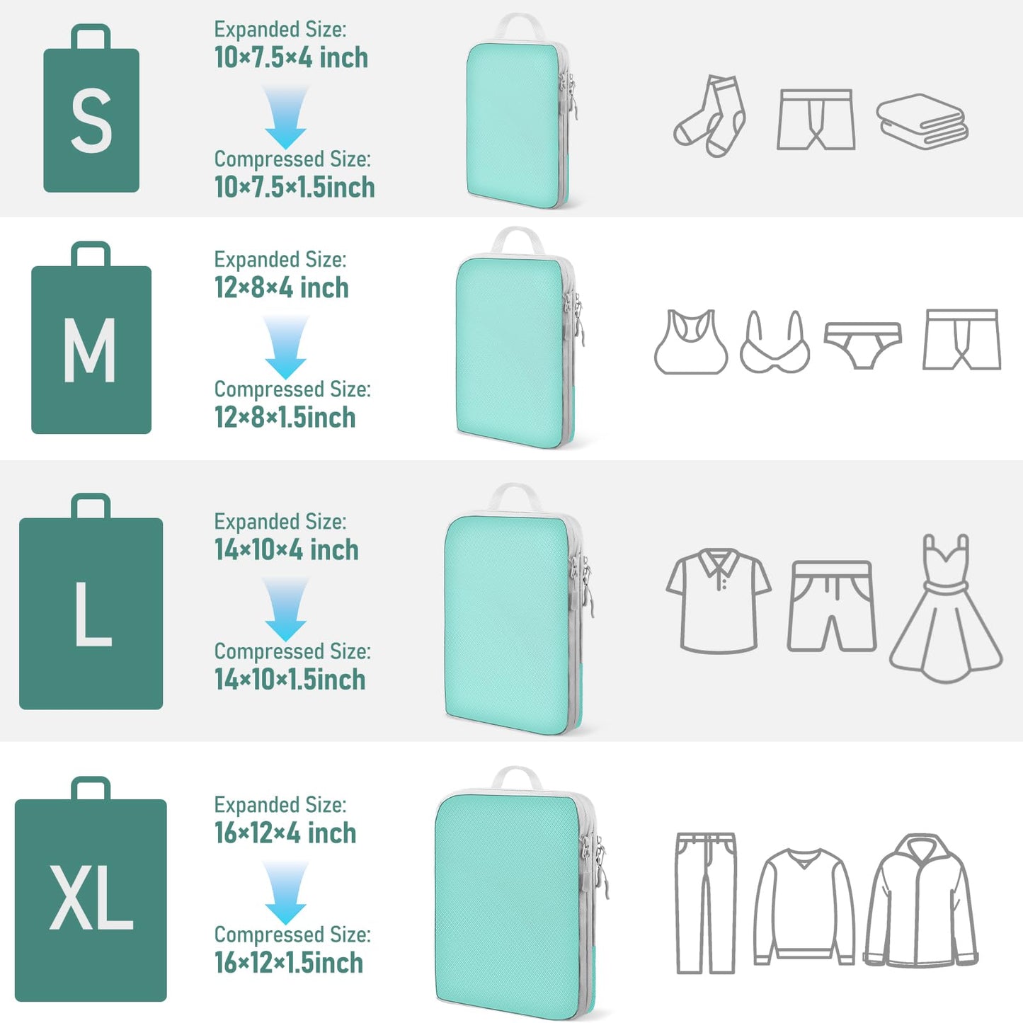 Compression Packing Cubes for Travel 4 Set Luggage Packing Organizer Bag Compressible Expandable Organizer Cubes For Carry On Luggage Suitcase Travel Essentials Accessories for Women Men