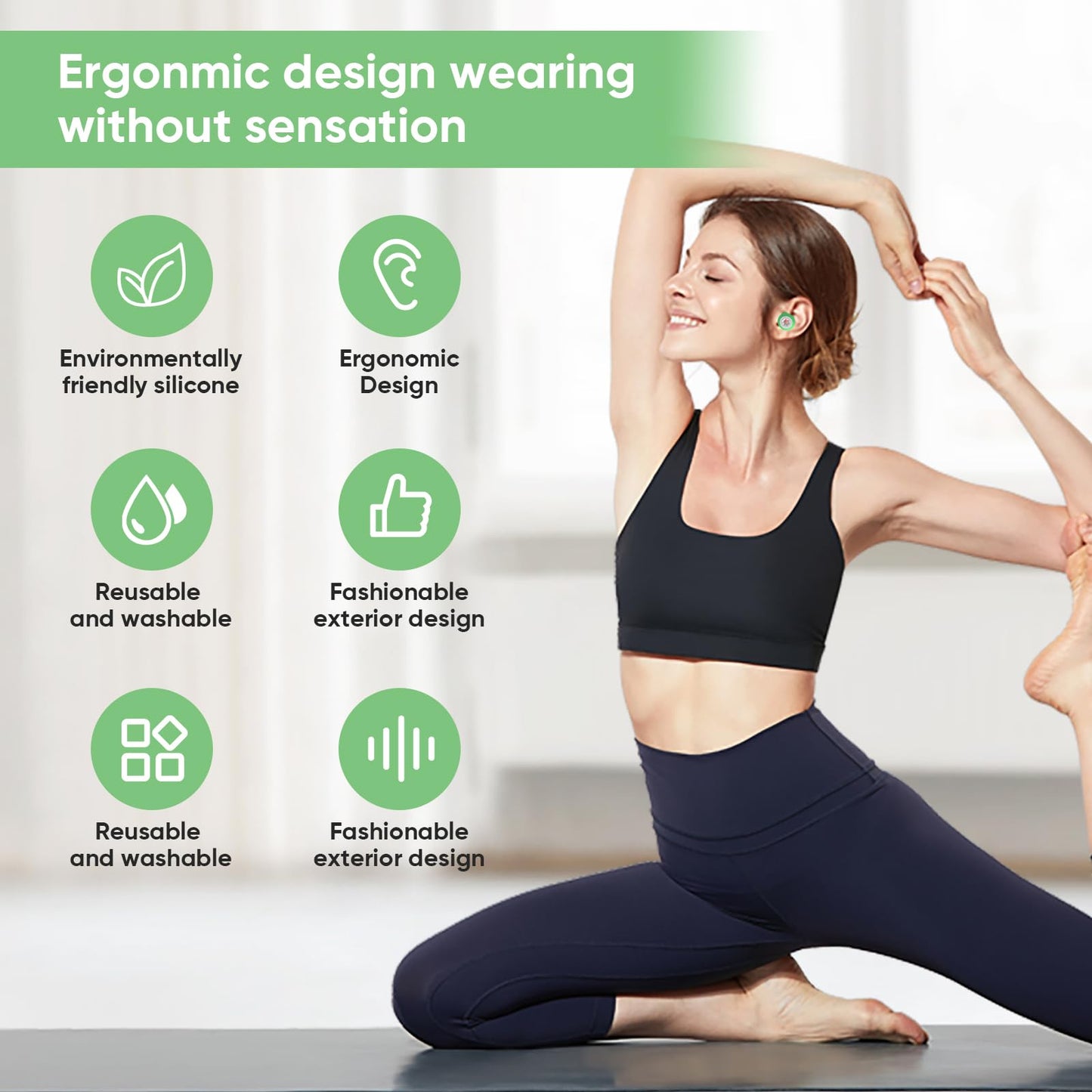 Ear Plugs for Sleeping Noise, 2 Pack High Fidelity Ear Plugs, Reusable Silicone Earplugs for Concert, Rave, Work, Musicians, 3 Pair Ear Tips in S/M/L, 18-25 dB Ear Plugs for Noise Cancelling Green