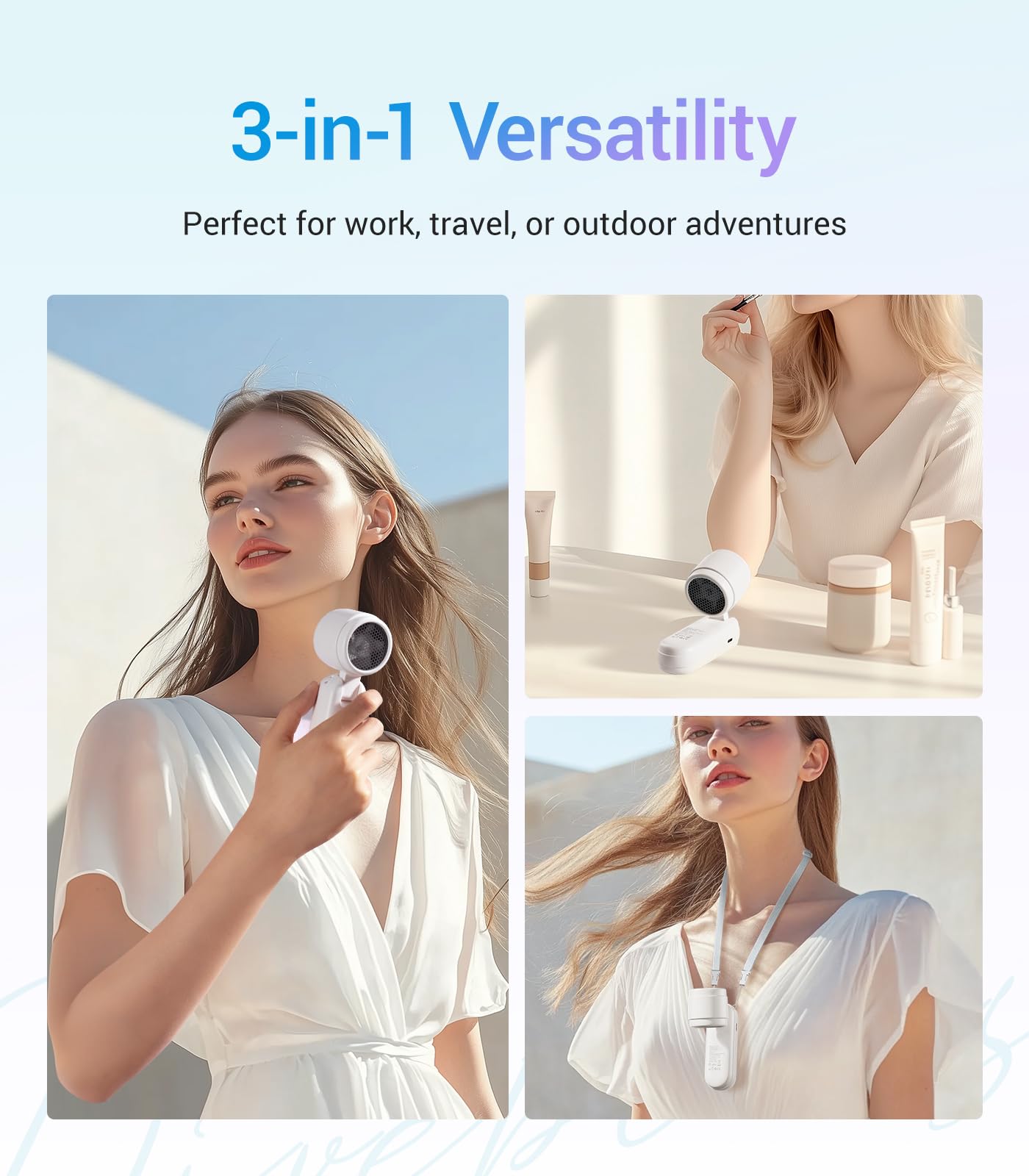 Diveblues High-Speed Portable Handheld Turbo Fan, USB Rechargeable Battery Powered, Small Portable Pocket Fan for Travel, Outdoor, Home, Office, Concerts, Lash, Gift for Women(White)