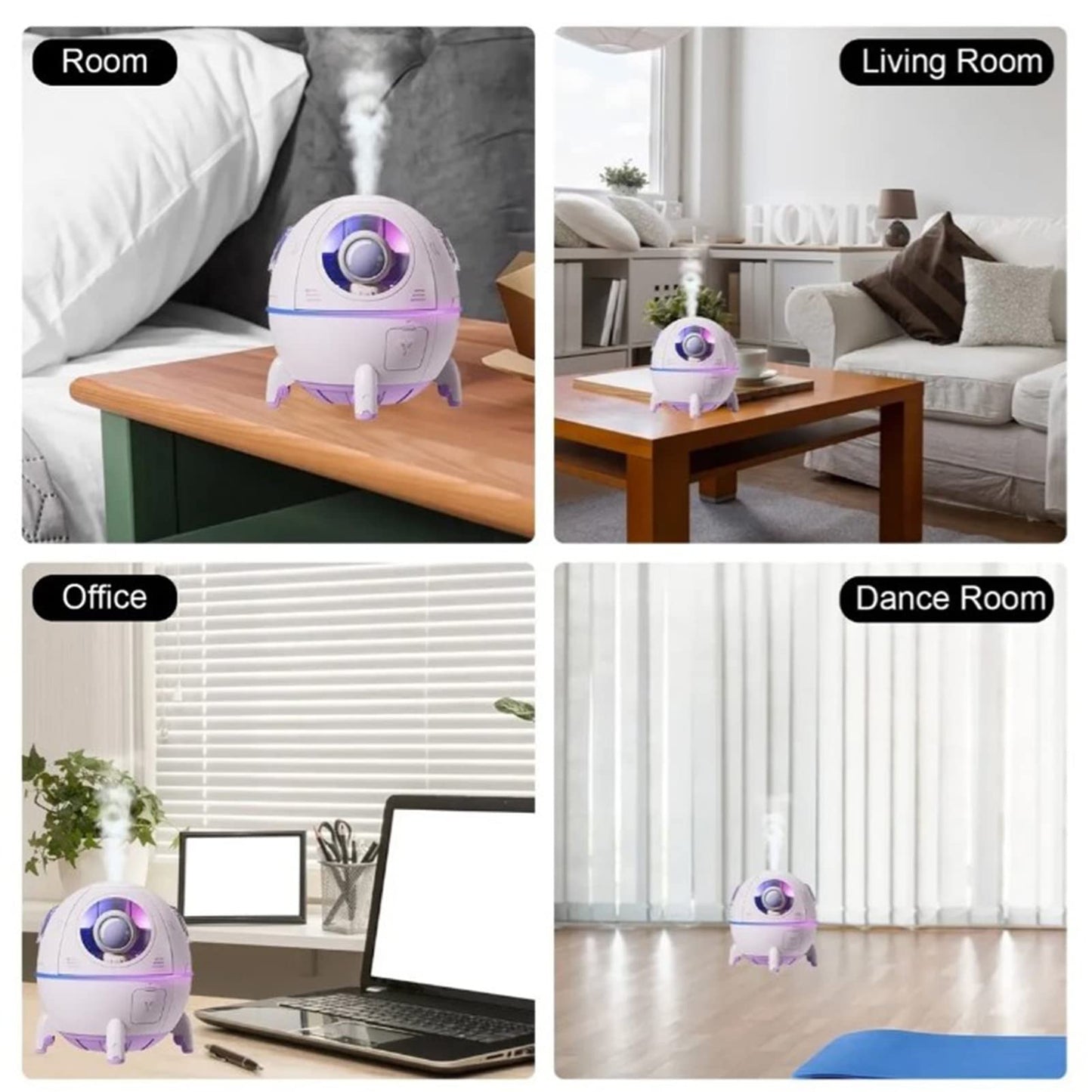 Mini Spaceship Shaped Humidifier with Night Light, USB Cute Humidifier Portable Household Ambient Light Humidifier US Plug