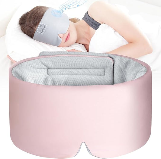 MUSICOZY Ice Silk Sleep Headphones with Bluetooth Mask, Eye Mask for Sleeping in Total Darkness, 5.4 Bluetooth Sleep Mask Sleep Headphones, Soft, Gifts for Men Women (Pink)