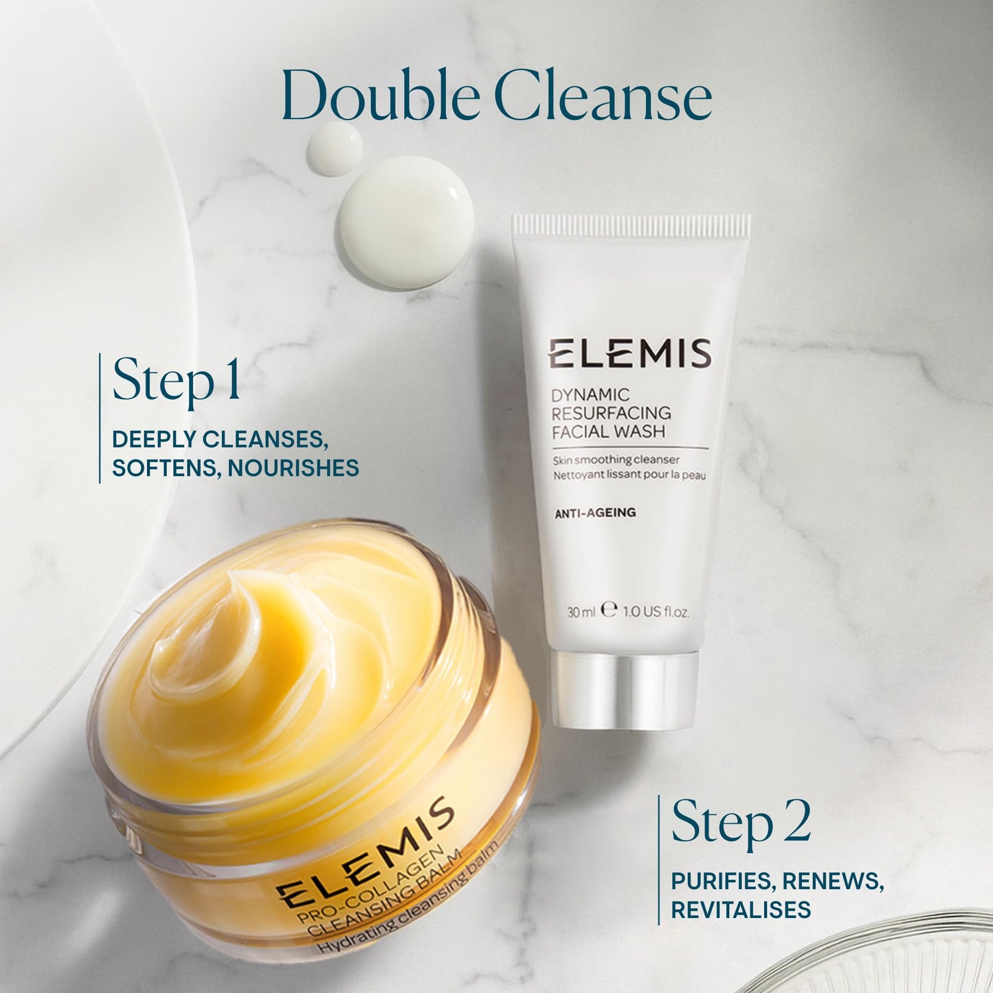 ELEMIS Dynamic Resurfacing Facial Wash - Gentle Travel Size Daily Gel Cleanser - Enzyme-Powered Skin Refining Formula - Sensitive Skin Friendly - 30ml