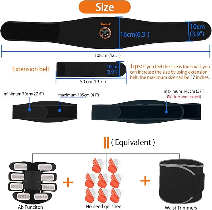 ABS Stimulator Muscle Toner Flex Fitness Belt for Waist Trimmers FDA Cleared AB Machine Abdominal Toning Ems (Black, One Size)