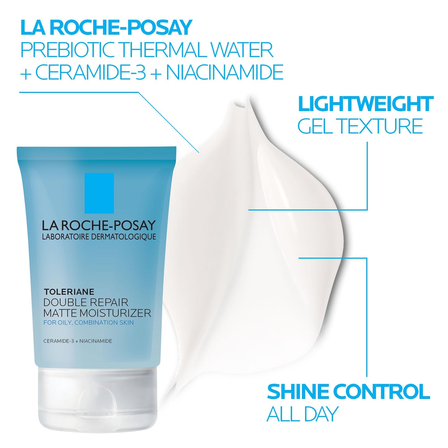 La Roche-Posay Acne Skin Care Set, Toleriane Double Repair Matte Moisturizer 75ml & Effaclar Medicated Gel Cleasner 100ml, Gel Moisturizer with Niacinamide & Acne Cleasner with Salicylic Acid