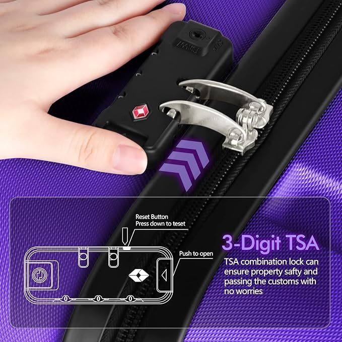 AnyZip Luggage PC ABS Hardside Lightweight Suitcase with 4 Universal Wheels TSA Lock Checked-Large 28 Inch Violet Purple