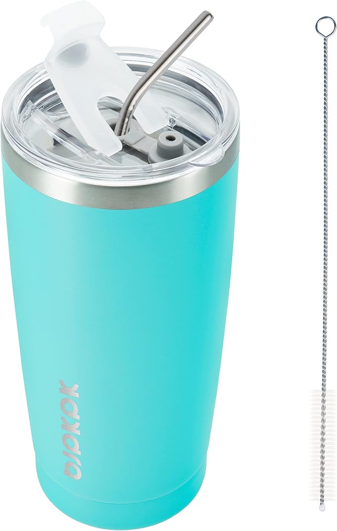 BJPKPK 20 oz Tumbler With Lid And Straw Stainless Steel Ice Coffee Tumblers Vacuum Insulated Travel Thermal Cup,Turquoise