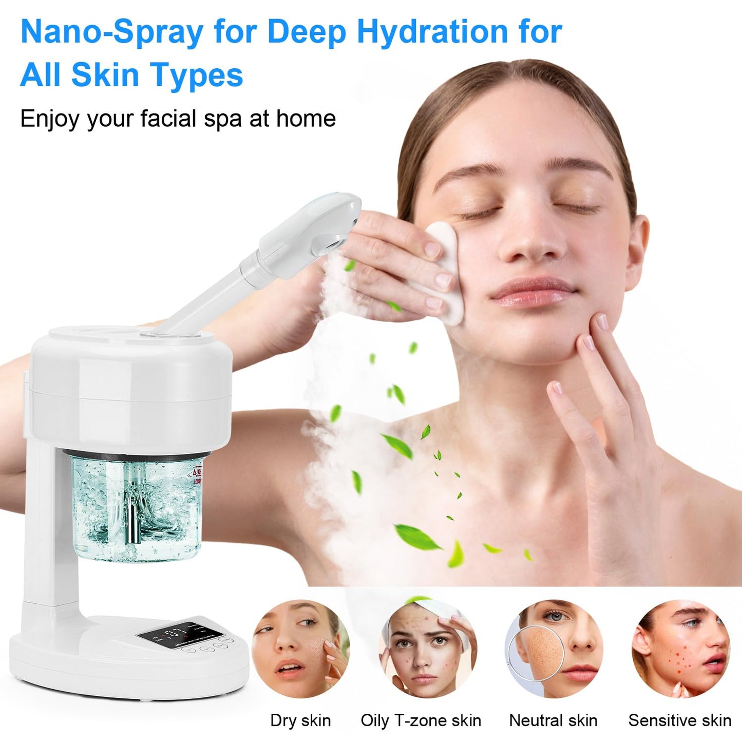 JOSTZHXIN Facial Steamer Nano Ionic Face Steamer with Extendable Arm,Portable Facial Steamer 360°Rotating Nozzle Esthetician Steamer for Personal Care at Home or Salon