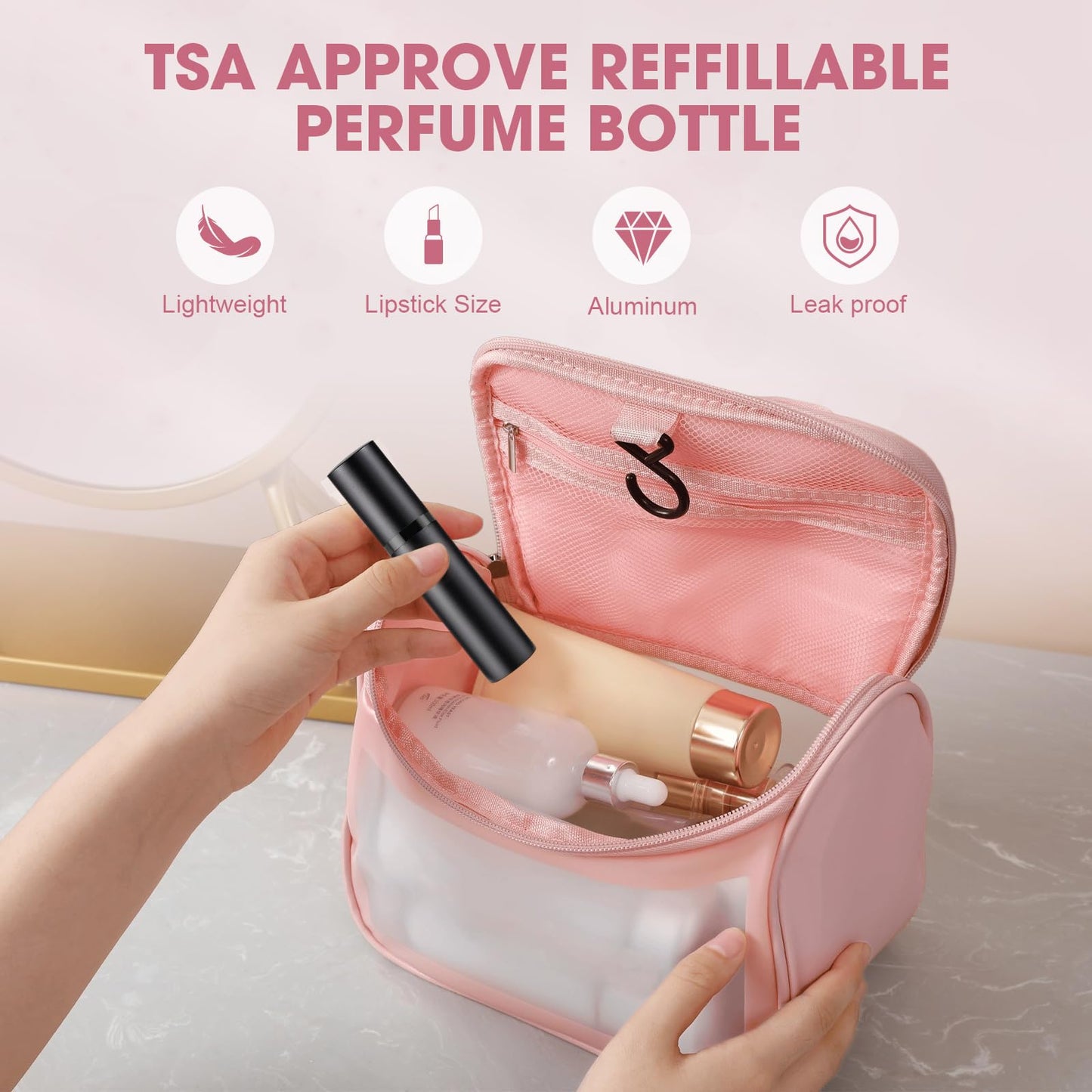 Squway 3PCS Perfume Travel Refillable Bottle, 5ml Cologne Travel Bottle, Atomizer Sprayer for Perfume, Mini Cologne Dispenser Empty Fragrance Spray for Women, Men, Gift (Black & Grey & Pink)