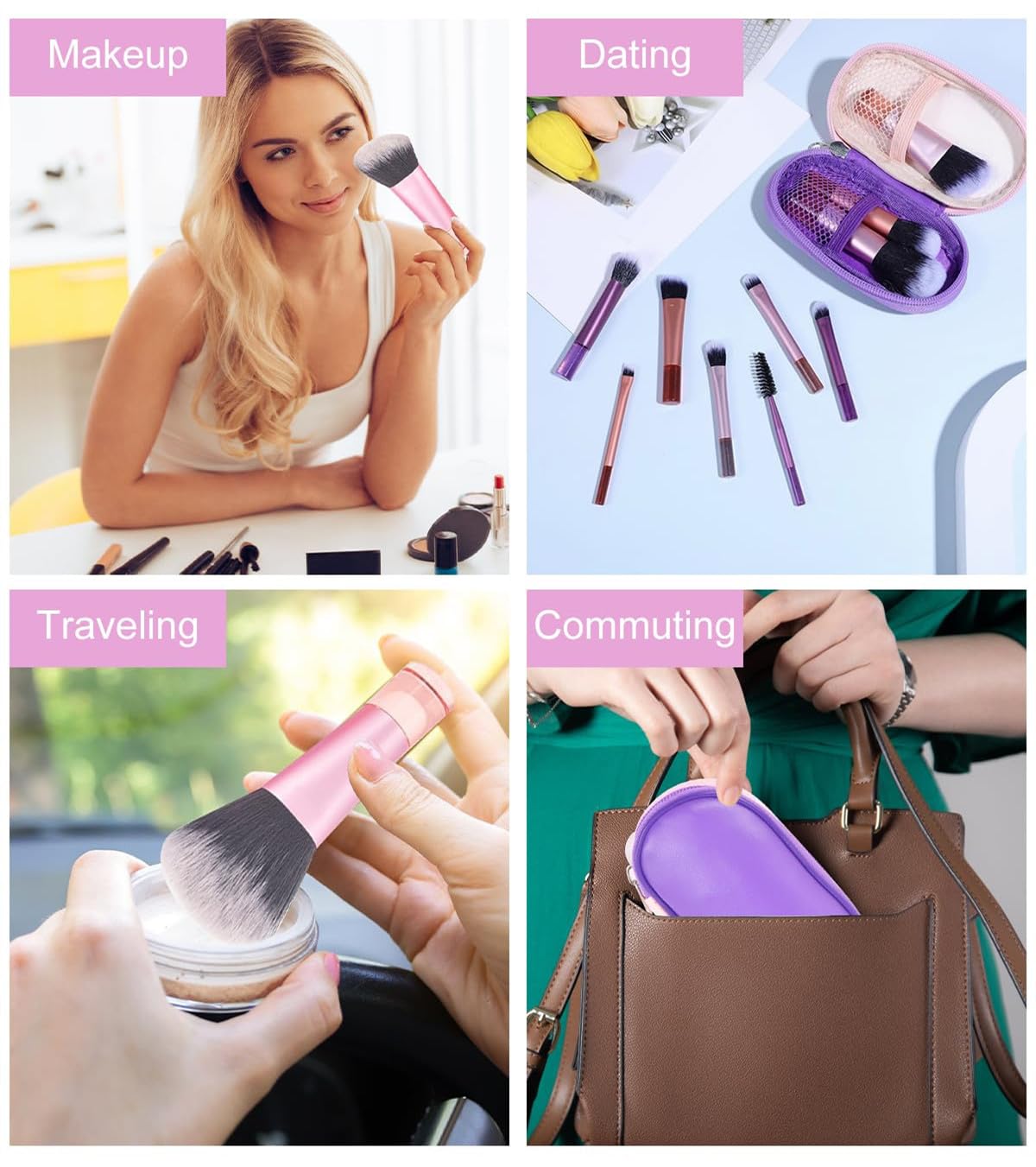 14PCS Portable ON THE GO Makeup Brush Set Mini Travel Makeup Brushes Set Easy-taken Mini Full Complete Function Cosmetic Brushes Kit with Brush Pouch (Colorful)