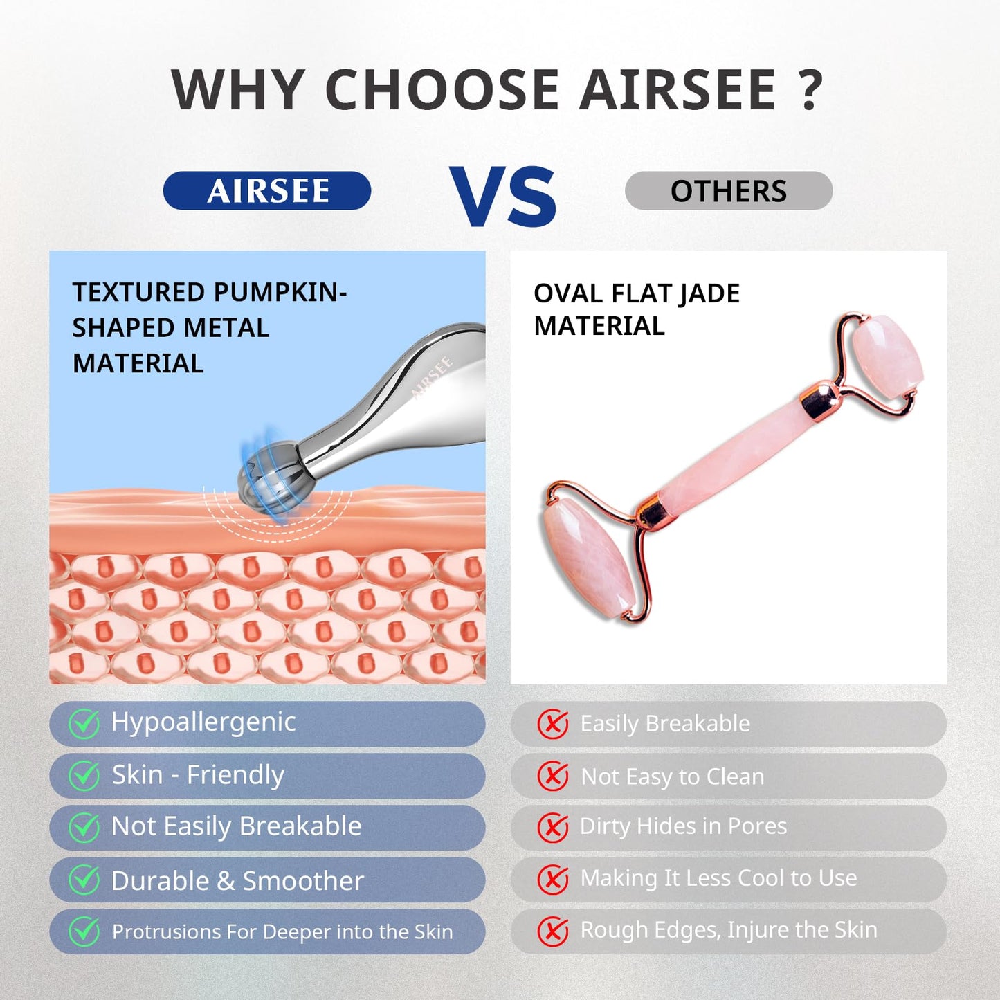 AIRSEE 3-in-1 Gua Sha Massage Tool, Eye Roller, Muscle Scraper, Help Skincare Products Absorb, Anti Aging Treatment, Reduces Wrinkles and Fine Lines, Beauty Tool with Travel Pouch Gifts