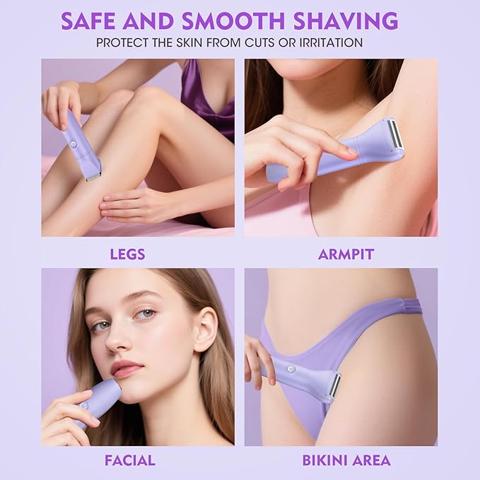 Bikini Trimmer for Women, 3 in 1 Electric Razors for Women, Waterproof Pubic Hair Trimmer and Facial Hair Remover, Rechargeable Electric Shaver for Underarm Leg Arm Body with LED Display