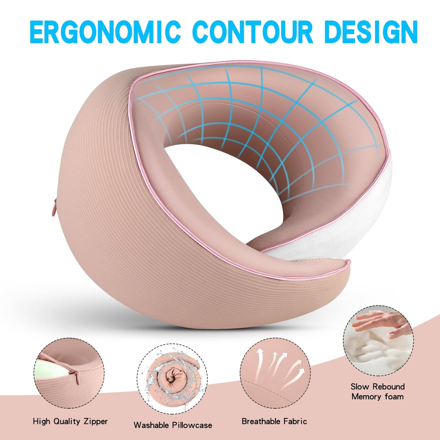 SUPHONOR Adjustable Memory Foam Pink U-Shaped Travel Pillow with Luxurious Knitted Cotton Cover, Slow-Rebound Design for Airplane Travel and Neck Comfort, Ideal Traveler Gift