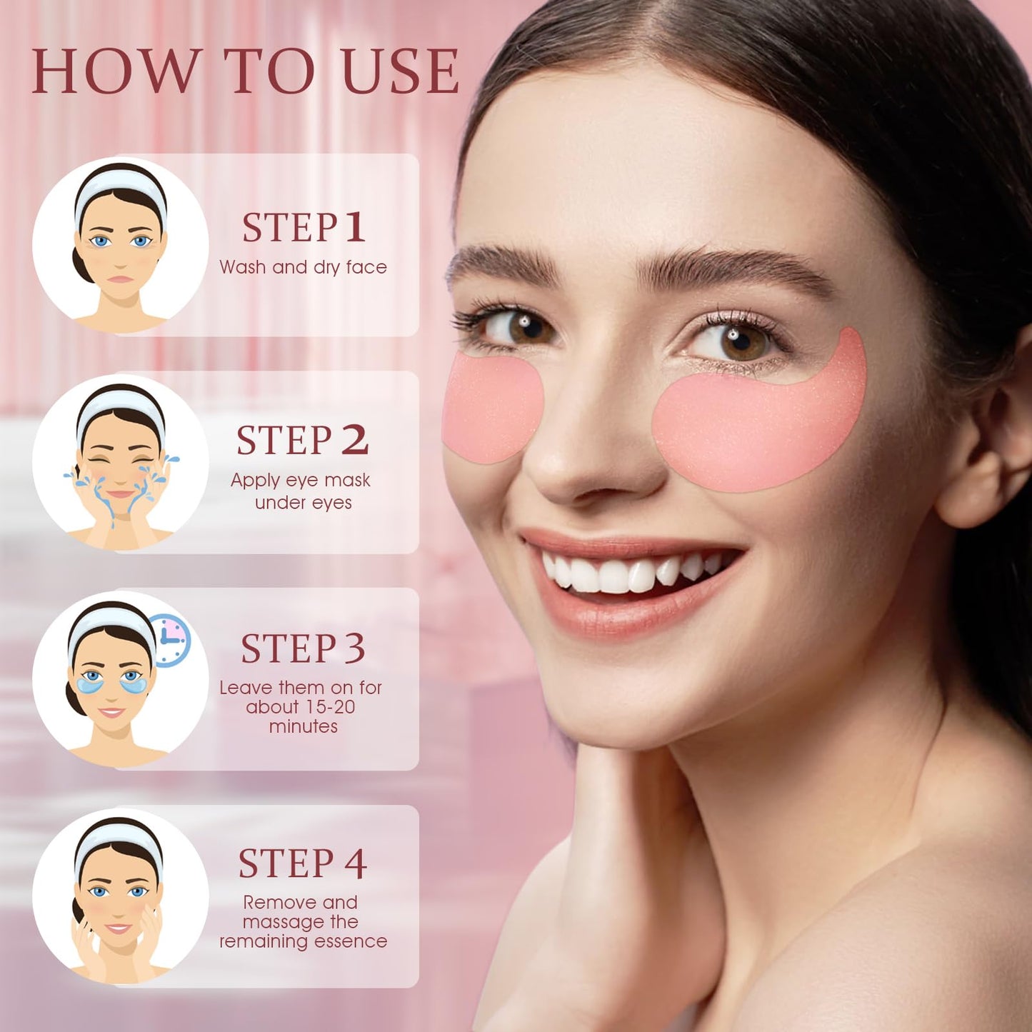 YOYORY Under Eye Patches Masks - for Dark Circles, Puffiness, Eye bags,and Fine Lines Smoothing Skin Care Treatment with Collagen and Hyaluronic Acid for Women and Men, (60 Pcs) Pink