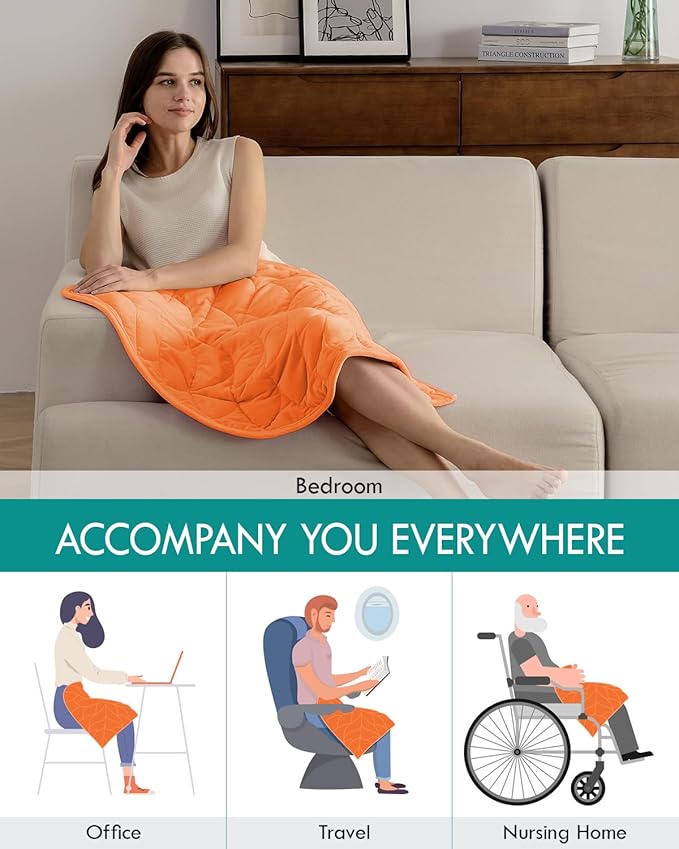 Kaisa Weighted Lap Blanket 5 lbs 23" x 29", Cozy Luxury Crystal Velvet Small Weighted Blanket for Adults, Portable Travel Weighted Blanket for Relaxation, All-Season Blanket, Machine Washable, Orange