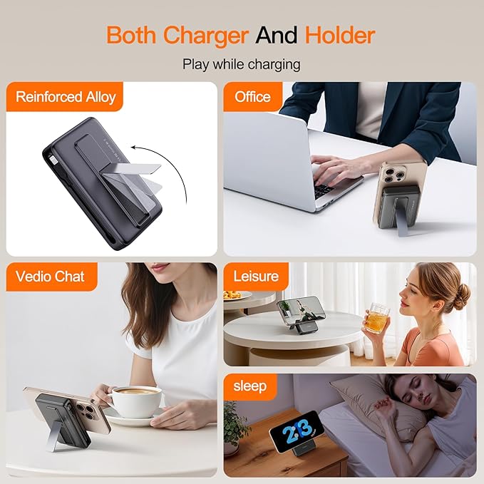 2025 Latest Portable Charger, 16800mAh Magnetic 15W Wireless Power Bank with 2 Built in Cables, LED Display Battery Pack Travel Essentials for iPhone 17/16/15/14/13/12/Pro/Mini/Pro Max