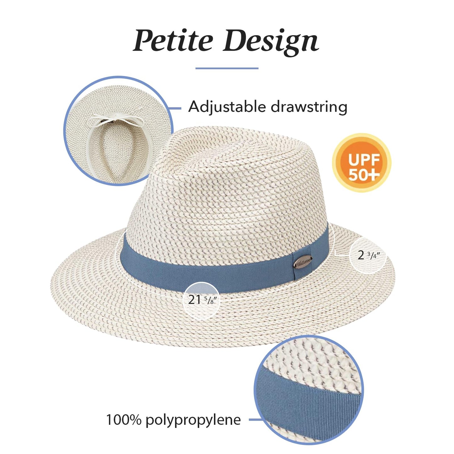 Wallaroo Hat Company Women’s Petite Charlie Fedora – UPF 50+ Sun Protection, Packable Design and Adjustable Sizing for Smaller Crown Sizes – Stylish Sun-Safe Hat for Travel and Everyday (Ivory/Taupe)
