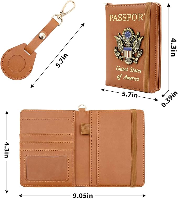 Cnycmy Passport Holder with Airtag slot,Passport-Wallet-Holder for Women,for Family, Rfid Passport Book Card Slot Waterproof, passport holder for travel (brown1)