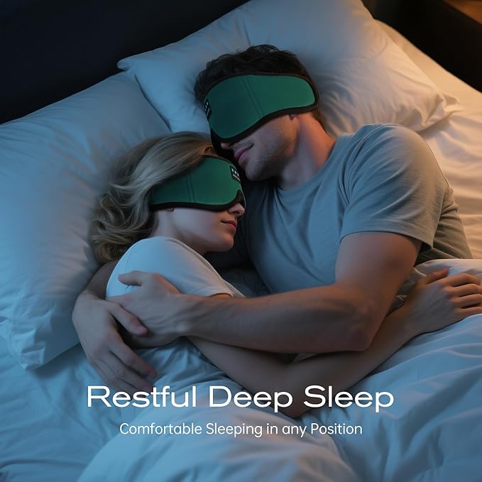 3D Sleep Mask with Bluetooth Headphones, Sleeping Headphones for Side Sleepers, Wireless Music Eye Mask with Ultra-Thin Stereo Speakers for Men, Women, Tech Gifts, Deep Green