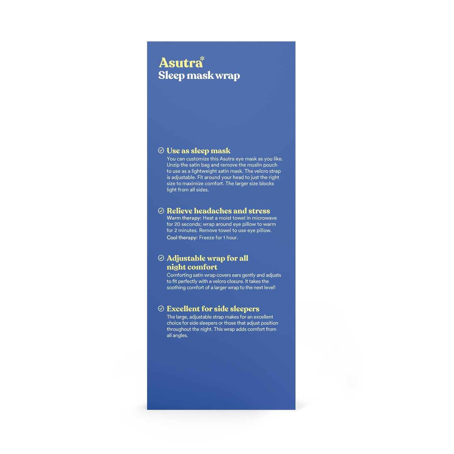 ASUTRA Eye Pillow Wrap for Sleep, Navy | Filled w/Lavender Buds & Flax Seeds, Weighted Eye Mask, Meditation & Light Blocking Blindfold, Covers Ears