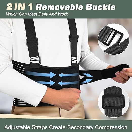 Back Brace for Men Lower Back Brace for Lifting at Work Support Brace with Removable Shoulder Straps for Lower Back Pain Women Back Support Black L back brace for lifting