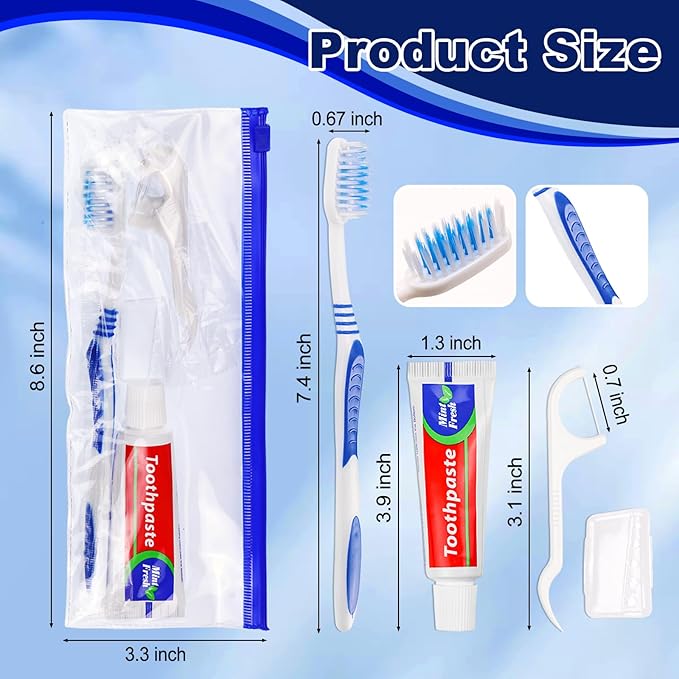 50 Disposable Toothbrushes with Toothpaste Set,Travel Kit with Plastic Zip Bag,Toothbrush Head Cover, Floss Pick,25 gram Toothpaste,Bulk Toothbrush for Homeless,Travel,Hotel(50)