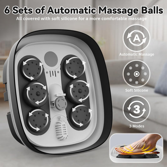 Collapsible Foot Spa with Heat and Remote, Heated Foot Bath Massager with Timer, and 24 Motorized Shiatsu Massage Balls, Foot Soaking Tub Supports Hot/Cold Water Soaking