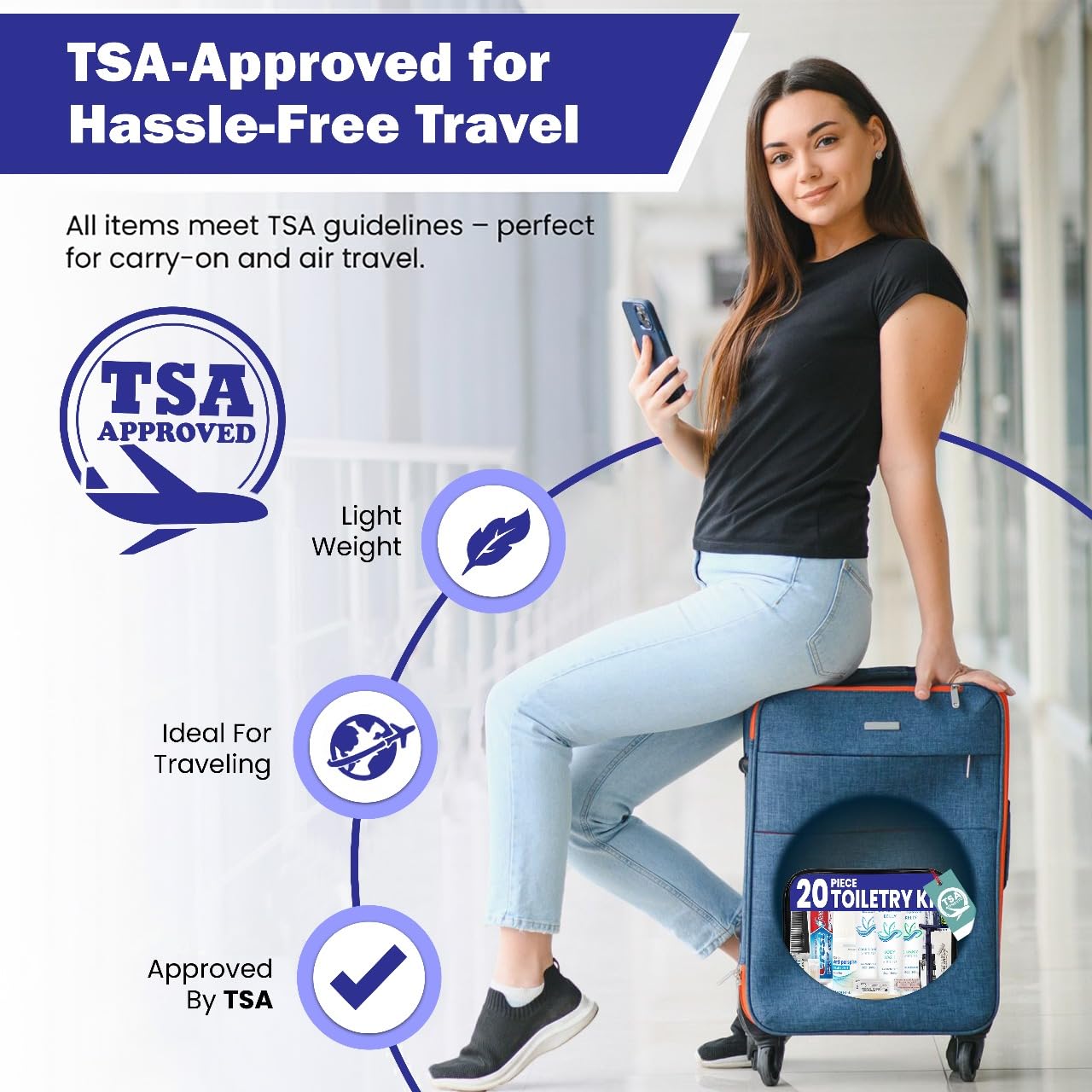 Trektote Travel Toiletry Kit for Men and Women – 20 Piece Set of Travel Size Toiletries, TSA Compliant, Includes Shampoo and Conditioner, Body Wash, Toiletry Bag & More