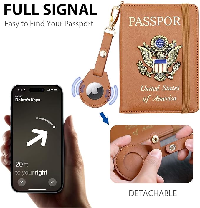 Cnycmy Passport Holder with Airtag slot,Passport-Wallet-Holder for Women,for Family, Rfid Passport Book Card Slot Waterproof, passport holder for travel (brown1)