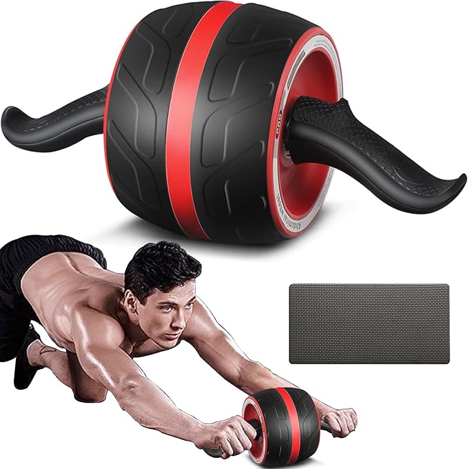 AB Wheel Roller with Resistance Spring, Automatic Rebound Exercise Abdominal Ultra-Wide Wheels Fitness for Gym & Home, Core Work-out Strength-Training Roller with Knee Pad, 14.6"W